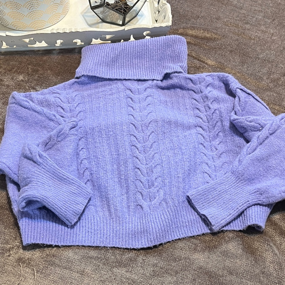 Wild Fable Cozy Cropped Purple Turtleneck Cable Knit Sweater - Size XS